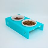 Petmagic Akrilik, Pleksi Kedi, Köpek Beyaz Seramik İkili Mama ve Su Kabı (Turkuaz)