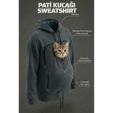 Petolojim Pati Kucağı Sweatshirt (Kanguru Keseli Kedi-Köpek Taşıma Kıyafeti) L/xl Beden Oversize - Antrasit