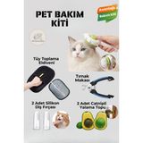Petolojim Pet Bakım Kiti (Tarak, Tırnak Makası Diş Fırçası, Tüy Toplama Eldiveni, Catnipli Yalama Topu) - Açık Beyaz - Gri