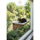 Petolojim Vantuzlu Güçlü Ahşap Kedi Hamağı Cama Yapışan Kedi Cam Yatağı Yıkanabilir Peluş Yatak - Beyaz