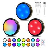 Petorobot Puck Işıkları,Uzaktan Kumandalı 16 Renkli LED Puck Işıkları,USB Şarj Edilebilir Dolap Altı Işıkları Zamanlayıcılı Akülü Kısılabilir Gece Raf Yatak Odası Dolabı Dolabı İç Mekan-3'lü Paket