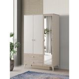 Petra 3 Kapaklı Aynalı Elbise Dolabı Gardrop 120 x 55 x 200 - Krem