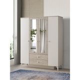 Petra 4 Kapaklı Aynalı Elbise Dolabı Gardrop 160 x 55 x 200 - Krem