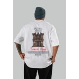 Petra Jordan Arka Baskılı Oversize T-Shirt Erkek Kadın Pamuk Bisiklet Yaka Tişort - Beyaz