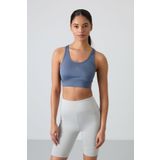 Petrol Çapraz Sırt Detaylı Slim Fit U Yaka Pedli Kadın Spor Büstiyer - 97121