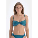 Petrol Mavi Straplez Bikini Üstü - Beyaz - Petrol Mavi - 38