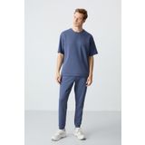 Petrol Pamuklu Kalın Yumuşak Dokulu Oversize Fit Basic Erkek Eşofman Takım - 85261