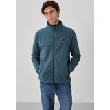 Petrol Yazı Nakışlı Dik Yaka Fermuarlı Standart Kalıp Erkek Sweatshirt Polar - 87992