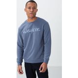 Petrol Yazı Nakışlı O Yaka Rahat Form İçi Polarlı Erkek Sweatshirt - 88020
