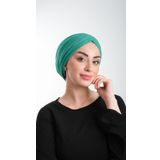 Petrol Yeşili Pratik Hazır Geçmeli Tesettür Bone Fukuro Simli Büzgülü 2116_19