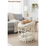 PetsandCompany Lüks İki Katlı Kedi Köpek Evi, El Yapımı Özel Tasarım Örgü Kedi Yatağı, Modern Kedi Kulübesi Krem