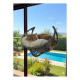PetsandCompany Vantuzlu Cam Önü Kedi Yatağı Gri Örgü Tasarım Minderli Kedi Hamak Seyir Terası