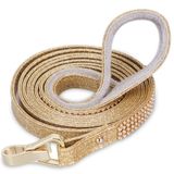 PetsHome Köpek tasması, evcil hayvan tasması, [Bling Rhinestones] Premium PU Deri Dayanıklı ve Yumuşak 5 FT Kontrol Güvenliği Eğitimi için Tasma, Küçük ve Orta Köpekler için Yürüyüş İpi Altın