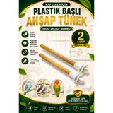 Petshop 2 Adet 20 cm Plastik Başlı Ahşap Kuş Tüneği | Doğal Ahşap Kafes Tüneği | Kolay Montaj