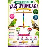 Petshop Ahşap Tünekli Çift Toplu Kuş Oyuncağı Renkli Boncuklu Kafes Aksesuarı ( Renk Değişkenlik Gösterebilir )