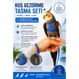 Petshop Kuş Gezdirme Tasması Seti Ayarlanabilir Papağan Uçuş Tasması Muhabbet Kuşu Sultan Papağanı Cennet Papağanı Güvenli Gezdirme Kayışı - Mavi