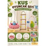 Petshop Kuş Hamağı+ Ahşap Kuş Merdiveni + Boncuklu Kuş Tüneği 3’lü Kuş Oyuncak Seti Muhabbet Kuşu Kanarya Papağan