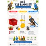 Petshop Mavi Kuş Tasması + Kuş Banyosu + Kuş Suluğu 3’lü Kuş Bakım Seti Muhabbet Kuşu Papağan