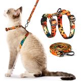 PetThem Kedi Koşum Takımı ve Tasma Seti - Kedi için Kaçış Korumalı Yelek Koşum, Rahat, Yumuşak, Hafif, Küçük, Orta Büyük Kediler için Kolay Ayarlanabilir Kedi Yaka Koşum Takımı (Ormanın Kralı)