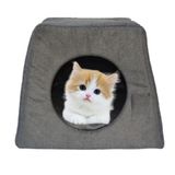 PETTY COMFORT 3 Fonksiyonlu Katlanır Kedi Yatağı ve Evi - Alaska/Eskimo Tarzı Mağara (Gri, Düz)