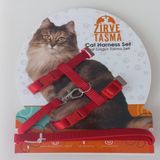 PETTY COMFORT-Ayarlanabilir-Kedi tasma seti-Kedi göğüs tasması ve gezdirme kordonu-Kedi tasması-Yerli üretim-Modern tasarım-Kaliteli işçilik (Kırmızı, Düz)