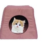 PETTY COMFORT-Kedi yatağı-Kedi evi-3 fonksiyonlu-Katlanır- Kedi Alaska evi-Kedi Eskimo evi-Kedi mağarası (Pembe, Düz)