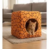 Petzen Bio Sand Pati Desenli Üç Fonksiyonlu Zürafa Desenli Kedi Yatağı 45 cm Turuncu