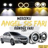 Peugeot 301 2012-2021 Uyumlu Universal Mercekli Angel Sis Fari Metal Su Gecirmez 76 Mm Sari Halkali Gunduz Fari Angel Eyes 2 Adet