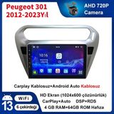 PEUGEOT-301-(2012-2023YIL)-3 Android Sürüm 13 Kablosuz Carplay Navigasyon 9 Inç 4g Ram +64GB Hafıza Çerçeveli ve Arka Görüş Kameralı
