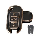 Peugeot 301 Citroen C-Elysee Uyumlu Anahtar Kumanda Kılıfı Kabı Gold - Siyah