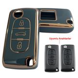 Peugeot 407 508 Citroen C4 C5 Uyumlu Kumanda Anahtar Kılıfı Oto Anahtarlık 3 Tuşlu TURKUAZ