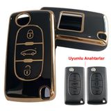 Peugeot 407 508 Citroen C4 C5 Uyumlu Kumanda Anahtar Kılıfı Oto Anahtarlık 3 Tuşlu