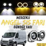 Peugeot Boxer Uyumlu Üniversal Mercekli Angel Sis Farı Metal Su Geçirmez 76 Mm Sarı Halkalı Gündüz Farı Angel Eyes 2 Adet