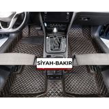 Peugeot Pejo Partner 2004-2008 Siyah Üzeri Bakır Dikiş 8d Diamond Tam Kaplama Deri Oto Paspas - Siyah - Kahverengi