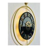 Pey Aksesuar Metal Camlı Duvar Saati 50 X 70 Cm Orta Boy Işıklı Gerçek Cam M51-gold-füme-siyah-gold