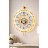 Pey Aksesuar Metal Camlı Duvar Saati 50 X 70 Cm Orta Boy Işıklı Gerçek Cam M51-gold-şeffaf-beyaz-gold