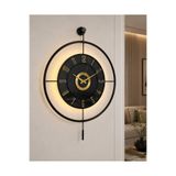 Pey Aksesuar Metal Camlı Duvar Saati (60X80 CM BÜYÜK BOY) Işıklı Gerçek Cam Siyah-füme-siyah-gold