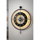 Pey Aksesuar Metal Camlı Duvar Saati (60X80 CM BÜYÜK BOY) Işıklı Gerçek Cam Siyah-şeffaf-siyah-gümüş