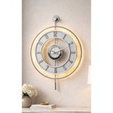 Pey Aksesuar Metal Camlı Duvar Saati Krom Statık 50 X 70cm Orta Boy Işıklı M51-kromgrı-şeffaf-beyaz-gümüş