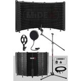 PF-43X Set Mikrofon Ses Yalıtım Paneli (69x26 cm) Siyah Renk Stand Filtre Shock Mount XLR Kablo Sünger