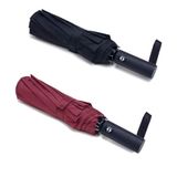 PFFY 2 paket seyahat şemsiyesi, rüzgar geçirmez, 10 RIBS otomatik açılır ve kapanır, katlanabilir küçük kompakt yağmur şemsiyesi, Siyah-Burgonya Kırmızısı, 8 RIBS & 42 INCH