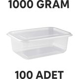 PGS 1000 cc kapasiteli, Sızdırmaz, Düz Kapaklı, Şeffaf, Plastik Kap, 100 Adet, Gıda Saklama ve Servis Kabı - 1 lt