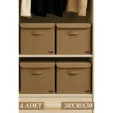 PH Prendi Home 4’lü Bej Kapaklı Kumaş Dolap İçi Düzenleyici Kutu - 30x30x30 cm Katlanabilir Saklama Kutusu