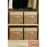 PH Prendi Home 4’lü Beyaz Garnili Jüt Kumaş Dolap İçi Düzenleyici Kutu - 30x30x30 cm Katlanabilir Çok Amaçlı Saklam