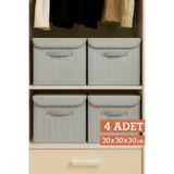 PH Prendi Home 4’lü Gri Çizgili Kapaklı Dolap İçi Düzenleyici Kutu - 30x30x30 cm Katlanabilir Saklama Kutusu