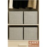 PH Prendi Home 4’lü Gri Çizgili Kumaş Dolap İçi Düzenleyici Kutu - 30x30x30 cm Katlanabilir Çok Amaçlı Saklama Kutu