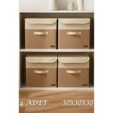 PH Prendi Home 4’lü Lino Garni Jüt Kapaklı Kumaş Dolap İçi Düzenleyici Kutu - 30x30x30 cm Katlanabilir Saklama Kutu