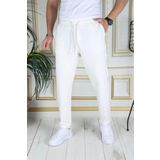 PHANTOM JEANS Erkek Beyaz Italyan Kesim Slim Fit Likralı Lastikli Duble Paça Kumaş Pantolon Okul Hemşire