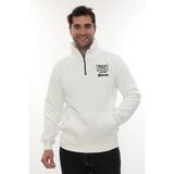 PHANTOM JEANS Erkek Beyaz Standart Fit Normal Kesim Içi Polarlı Yarım Fermuarlı Dik Bato Yaka Pamuklu Sweatshirt