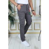 PHANTOM JEANS Erkek Gri Likralı Kargo Pantolon Esnek Gabardin/kanvas Körüklü Cep Komando Kargo Cep Şık Pantolon